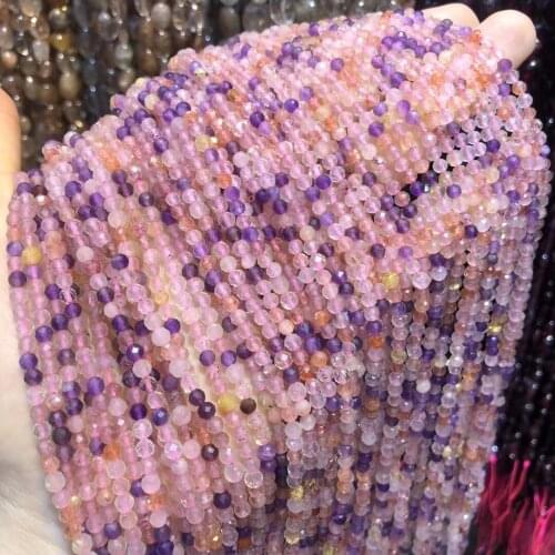 Natural Stone Yellow Purple Quartz Crystal Beads 3mm Small Faceted Loose Round Beads For Jewelry Making DIY Bracelet Necklace