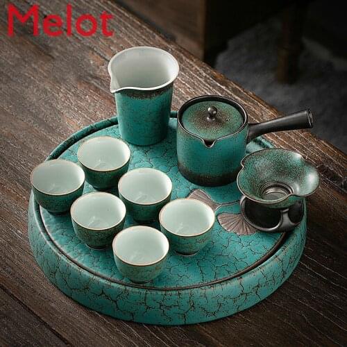 Kung Fu Tea Set Retro Tibetan Sea Blue Glazed Ceramic Small Dry Bubble Table Home Living Room Teapot Teacberry Set High Quality