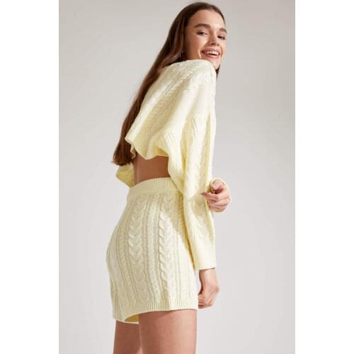 DeFacto Spring Woman Pullover & Cardigan Knit Pattern Boat Neck Crop Knitwear Sweater Tricot Tops Female Fashion-T4518AZ21SP