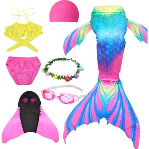 Little Girls Mermaid Tails Kids Swimsuit Costumes With Hat Garland Bikinis Swimming Cosplay Party For Children Swimwear