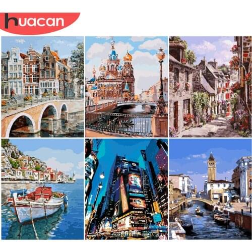 HUACAN Paint By Numbers City Scenery HandPainted Kits Drawing Canvas DIY Oil Pictures By Numbers Landscape Home Decor Gift