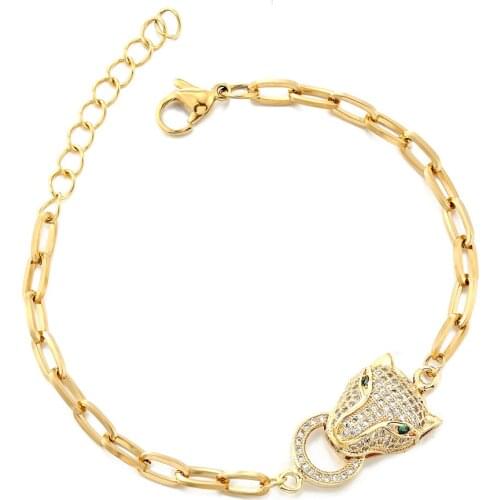 Quality Classic Leopard Design Copper Stainless Steel Hip Hop Chain Bracelet Cubic Zirconia Bracelet Party Jewelry Accessories