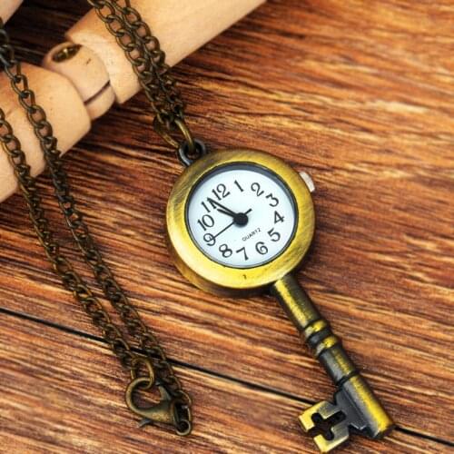 6060 Key classic quartz pocket watch Bronze men and women pocket watch stereo with necklace men and women gifts