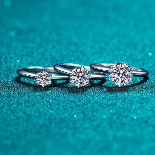 Inbeaut Classic 6 Claws Moissaite Ring 925 Silver Pass Dimaond Test 0.5-2 ct Excellent Cut D Color Moissanite Ring Party Jewelry