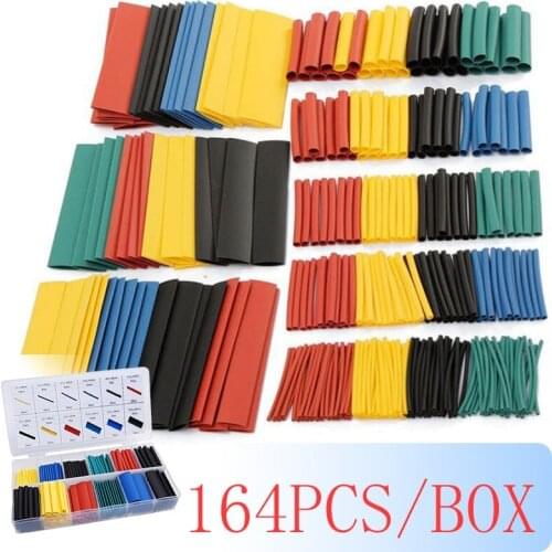 164pcs/box Heat Shrink Tube Kit Shrinking Assorted Polyolefin Insulation Sleeving Heat Shrink Tubing Wire Cable 8 Sizes 2:1 s