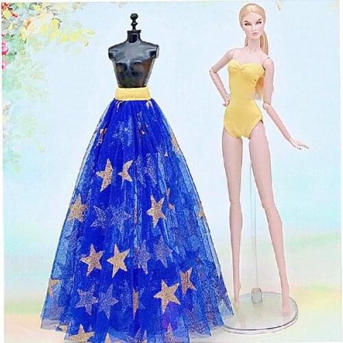 2pcs/set Blue Star Monokini Swimsuit Bikini & Skirt 1/6 BJD Doll Dress for Barbie Clothes Outfits Swimwear 11.5" Dolls Accessory
