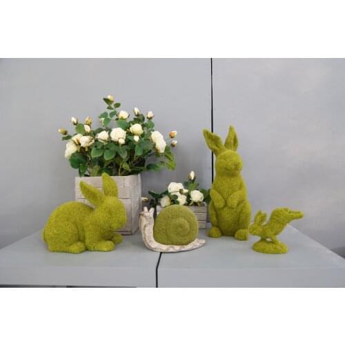 Flying/Lying Imitation Moss Rabbit Resin Flocked Sculpture Easter Flocking Animal Statue Home Garden Ornament Green