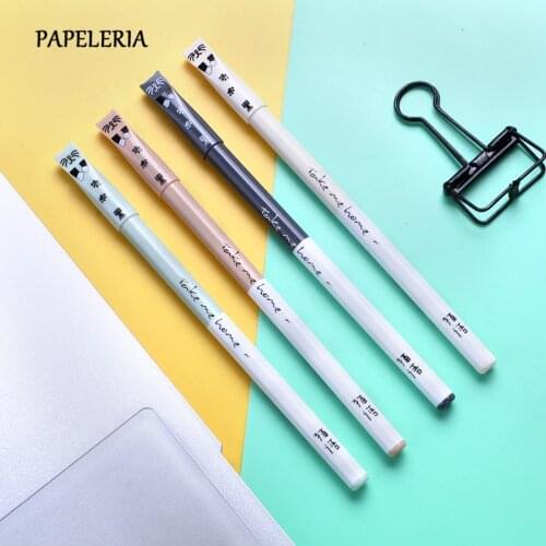 LITZY 4pcs/lot Cute Cat Gel Pen 0.5mm Black Ink Kawaii Neutral Pens Office Writing Tools Student School Stationery Supplies