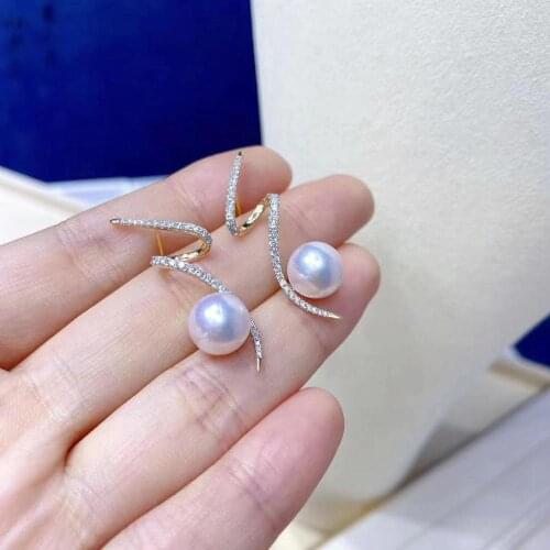 M1120 Solid S925 Sterling Silver Round 10-11mm Nature Fresh Water White Pearl Stud Earrings for Women Fine Presents