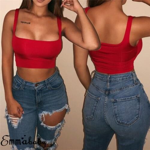 Solid Tank Top Female Strap Sleeveless Slash Neck Cropped Vest Sexy WomenS Summer Bralette Top White Black Red Casual Clothing