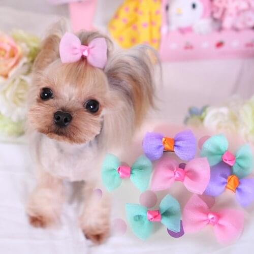 Cute Ribbon Pet Hairpin for Chihuahua Grooming Accessories Handmade Small Dog Cat Hair Bows Poodle Teddy Dog Supplies 3 Colors