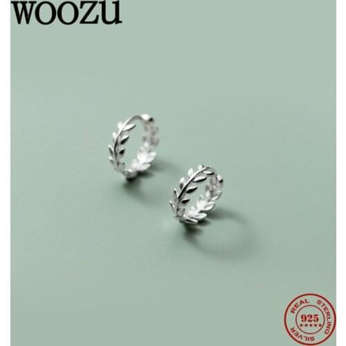 WOOZU Real 925 Sterling Silver INS Minimalist Leaf Hoop Earrings For Women Party Bohemian Punk Vintage Ear Buckle Jewelry Gifts