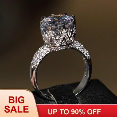 Fashion Jewelry Handmade Solitaire 10Ct Gem 5A Zircon stone Silver color Women Engagement Wedding Band Ring Sz 5-11