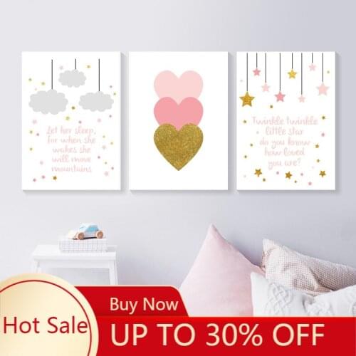 Pink Heart poster Rabbit Wall Art Canvas Painting Poster Nursery Quotes Print Nordic Wall Picture Kids Living Room Decor