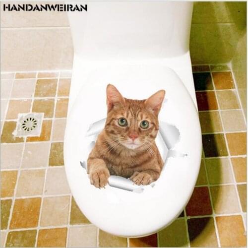 2019 new simulation cat toilet stickers wc bathroom toilet stickers animal 3D wall stickers home docor toilet stickers