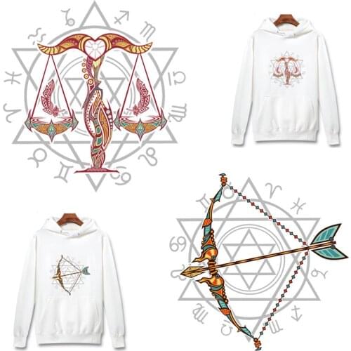 Prajna Twelve Constellations Patches For Clothes Iron On Transfers Vinyl Heat Transfer Fashion Stickers Thermal Appliques DIY