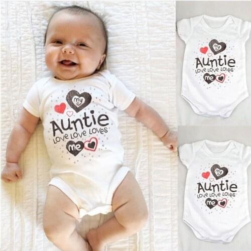 Casual Lovely Baby Kids Romper Bodysuit My Auntie Loves Me Printed Boys Girls Infant Playsuits One Piece Suit Baby Bodysuits