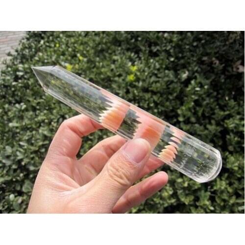 Long VOGEL Style Clear Natural QUARTZ CRYSTAL 24 sided POINT 196g Round bottom