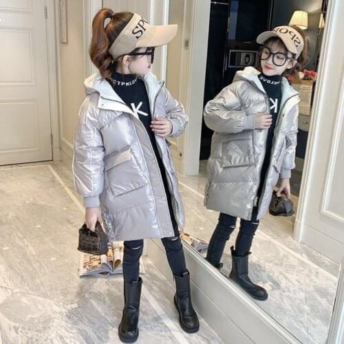 Fashion Two Colors Winter Waterproof Down Outwear Hooded Mid-length Style Parkas Winter Coat For Baby Girl 3 4 5 6 7 8 9 12Yrs