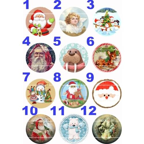 Handmade 10mm~30mm Colorful picture Christmas Round Glass Cabochons for Necklace Decoration and Phone Chain Accessaries60/PCS177