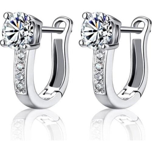 925 Sterling Silver Exquisite Crystal Zircon U Shape Stud Earrings For Women Jewelry Accessories Gifts Dropshipping S-E08