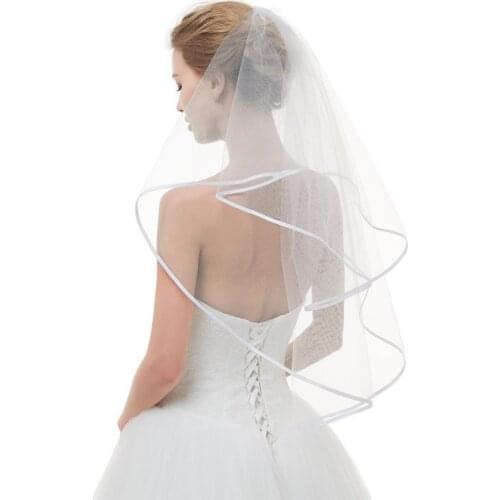 Wedding Veil With Comb 2021 New Elelgant Ribbon Edge 2-layer Elbow Length Veil Bridal Veils Wedding Accessories