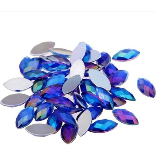 Loose DIY Deep Blue AB Color Flatback Acrylic Rhinestones Loose Faceted Eye Shape Bling Acrylic Stone Hand Craft Art Decoration
