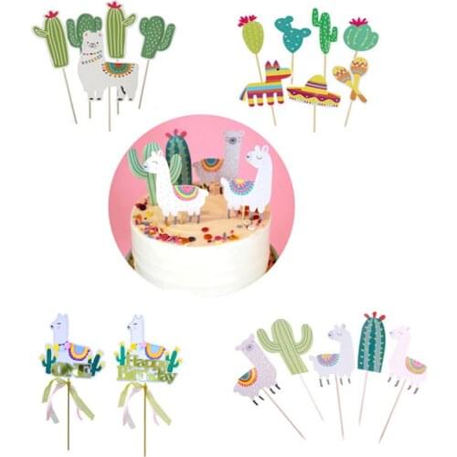 Animal Alpaca Party Cake Toppers Birthday Party Decorations for Kids Cake Flags Cactus Llama Alpaca Unicorn Party Cupcake Topper