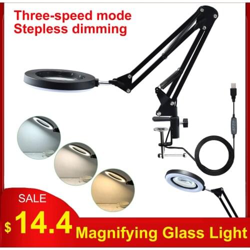 10X Illuminated Magnifier USB 3 Colors LED Magnifying Glass for Soldering Iron Repair/Table Lamp/Skincare Beauty Tool Desk Light