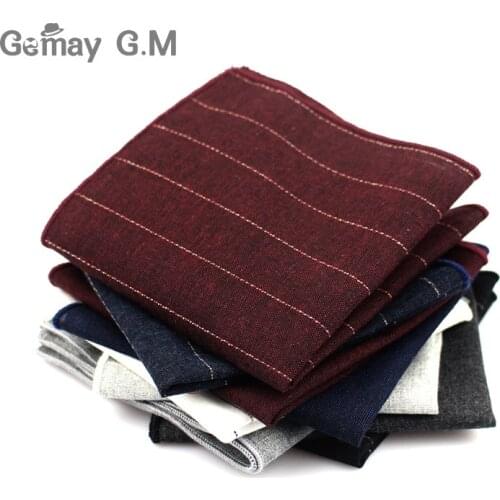 High Quality Striped Pocket Square For Men Suits Cotton Hankerchief Business Hanky Casual Solid Mens Handkerchiefs Scarves