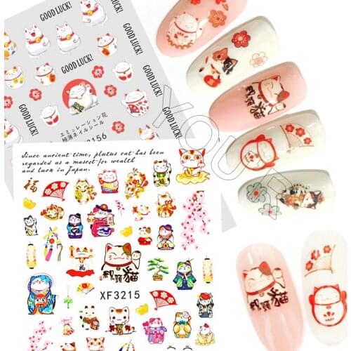 Japanese Fortune Cat Nail Sticker for Nails Decoration Adhesive Nails Art Stickers Decals Design Manicure Transfer Foil Decals