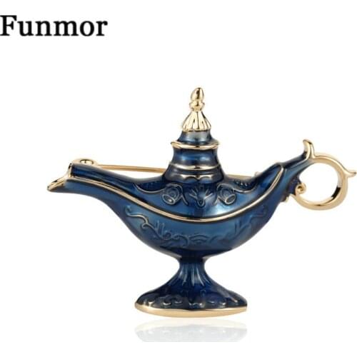 Funmor Aladdin Magic Lamp Brooch Alloy Pin Enamel Jewelry For Women Girls Party Banquet Accessories Collar Dress Ornaments Gifts