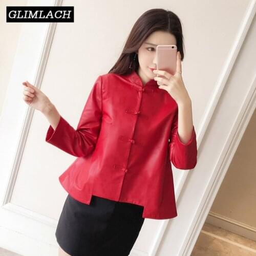 2020 Chinese Style Sheepskin Real Leather Jacket Women Red Short Loose Genuine Leather Fashion Coat Spring Soft Female Outwear