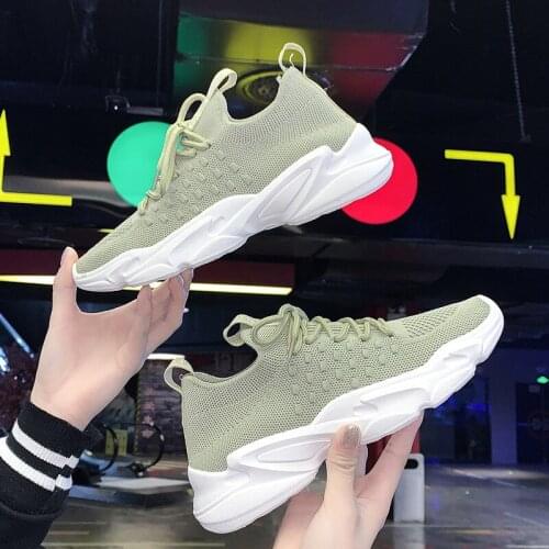 Womens flying woven sports casual shoes all-match breathable student light stretch running shoes 2021 spring new