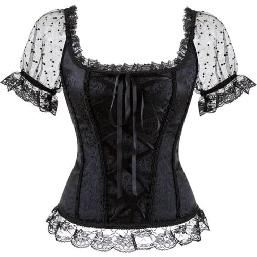 Retro Renaissance Women overbust Corset Satin Lace Overlay Gorset Costume Summer Clubwear Fashion Princess Style Body Shapewear