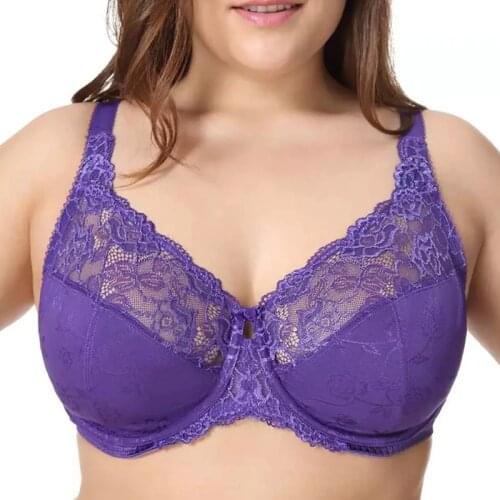 BAICLOTHING Womens Plus Size Full Coverage Underwire Non-padded Lace Floral Embroidery Full Figure Minimizer Bra 34~44 E F G H