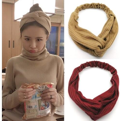 1PC Fashion Elastic Headband New Turban Solid Headbands Girls Makeup Fabric Elastic Hair Band Twisted Knotted Hair Accessories