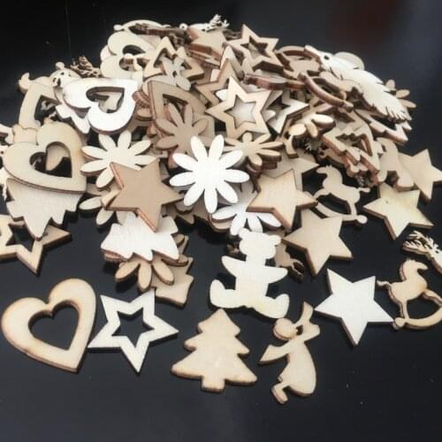 20pcs Mini Size Snowflakes, Bell, Deer, Trojan Horse, Christmas Tree Shaped Unfinished Wooden Cutouts Craft DIY Xmas Decoration