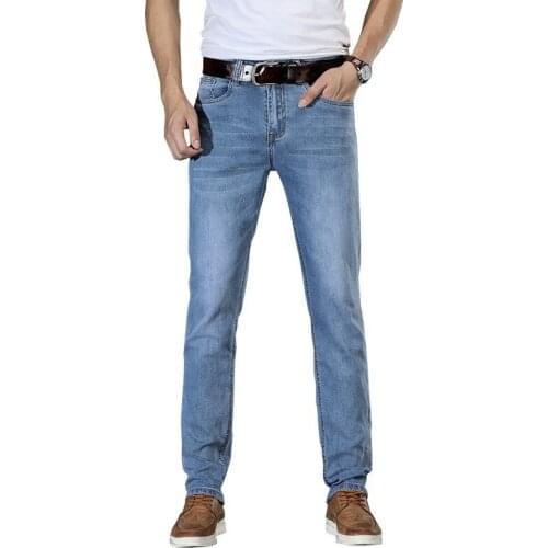 2021 Summer Thin Straight Slim Jeans for Men Stretch Mens Jeans Skinny Jeans Business Casual Male Denim Pants Classic Style