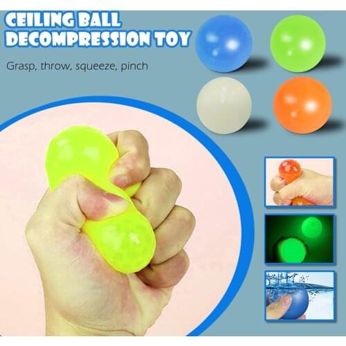 4pcs/set Pop Glow InThe Dark Relief Toys Anxiety Pressure Luminous Balls Squishy Toy Sticky Wall Children Kids Gifts