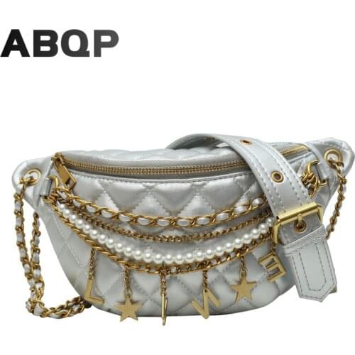 ABQP Luxury Women Fanny Pack Pearl Chains Female Waist Bag Large Capacity Designers Girls Chest Bag