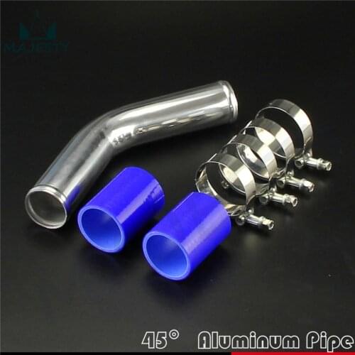 45 degree 60mm 2.36" Aluminum Turbo Intercooler Pipe Piping+silicon hose+T clamps BLUE