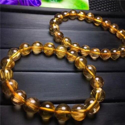 Natural Gold Hair Crystal Brazilian Collection Beads Bracelet AAAA 8.5mm