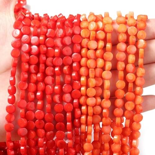 Apx 60pcs/lot 6mm Round Flat Orange Red Coral Loose Beads For Jewelry Making Charms Beads for DIY Necklaces&Bracelets Wholesale