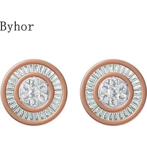 Byhor Solid 14K White/Yellow+White/Rose+White Gold 0.202ct H/SI Natural Diamonds Fine Jewelry Wedding Round stud earrings Cерьги