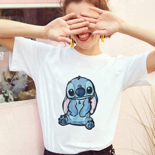 T-shirts For Women Summer Short Sleeve Casual White Tshirts Lilo Stitch Printed Cartoon Disney T-shirts Harajuku Female T-shirts