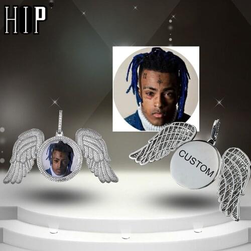 Hip Hop Custom Made Photo With CZ Stones Angel Wings Pendants Necklaces Gold Solid Back Cubic Zirconia For Men Jewelry