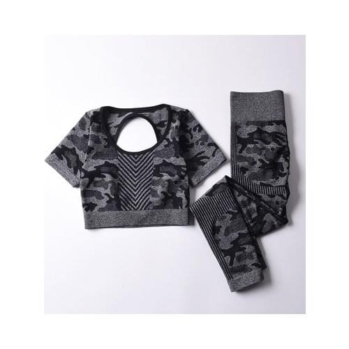 Camo Sport Set Women Two Pieces Crop Top High Waist Leggings Sport Suit Workout Outfit Fitness Gym Wear Yoga Set Tracksuit