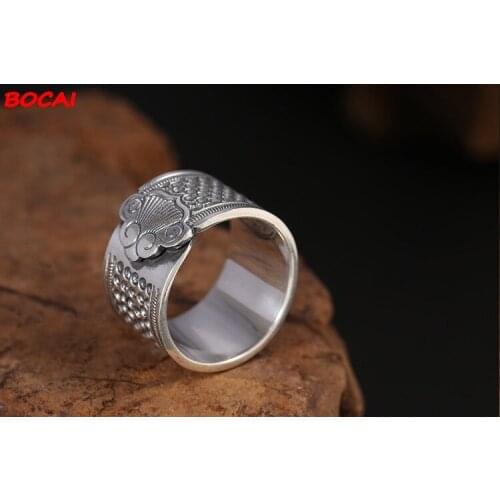 S999 pure silver auspicious cloud opening ring mens wide version of personality sterling silver ring Thai silver retro retracta