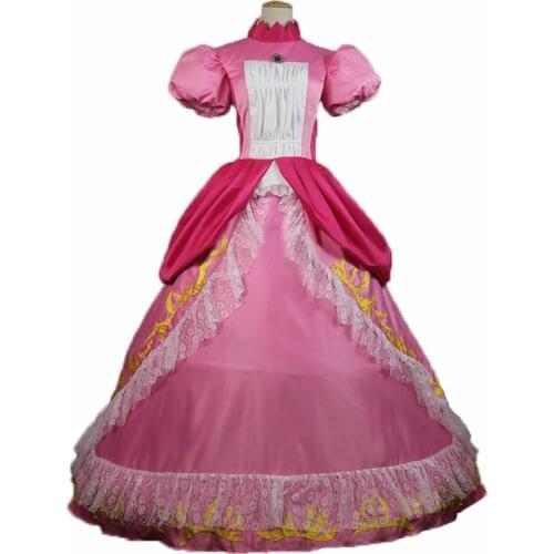 Super Princess Peach Daisy Sister Dress Cosplay Costume Halloween Costume Dress pink and yellow can choose Custom Made